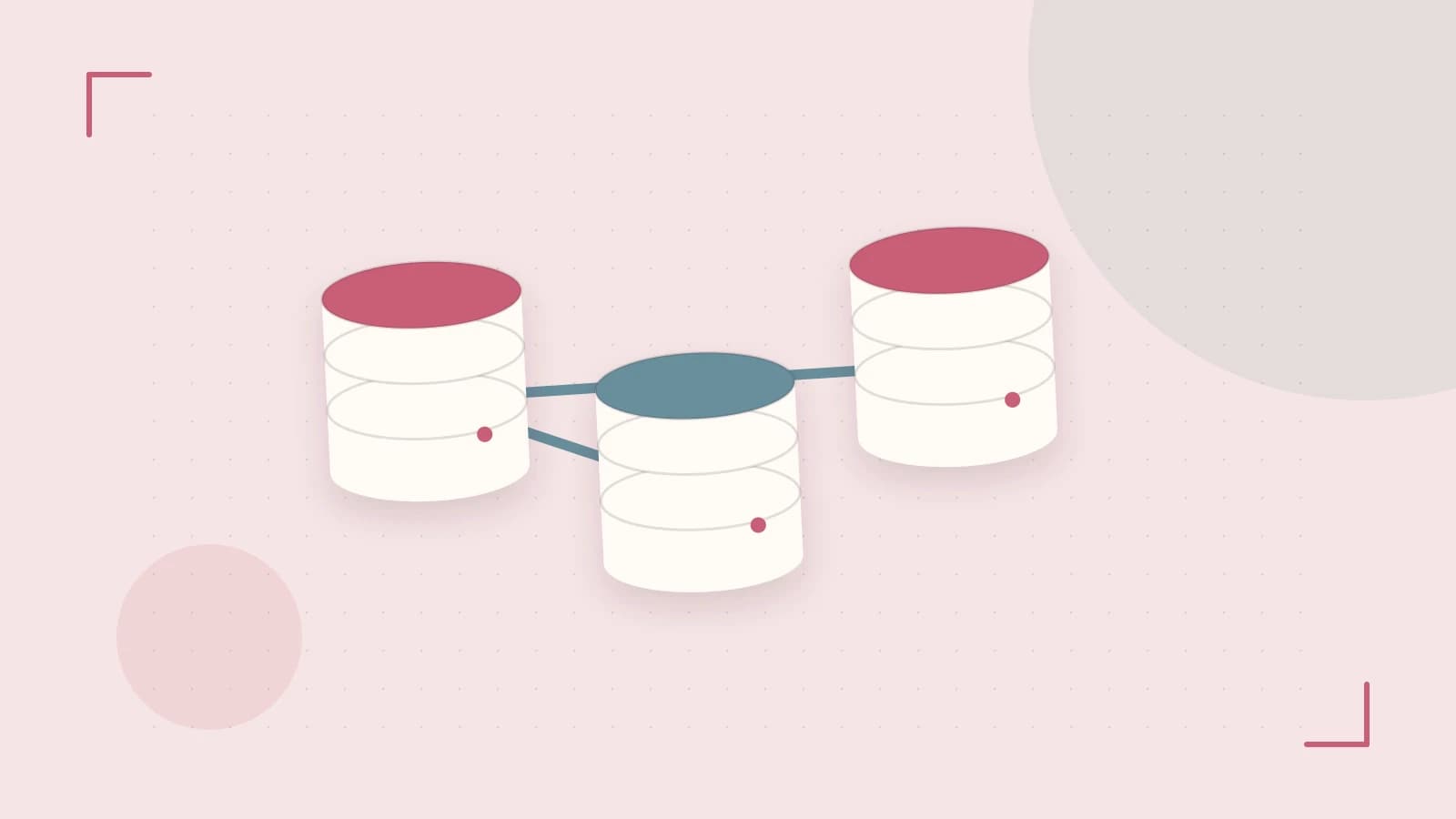 Editorial illustration of structured records, database cylinders and relationships between tables