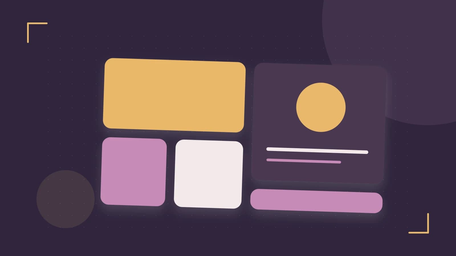 Editorial illustration of responsive browser layouts, overlapping design components and a color system