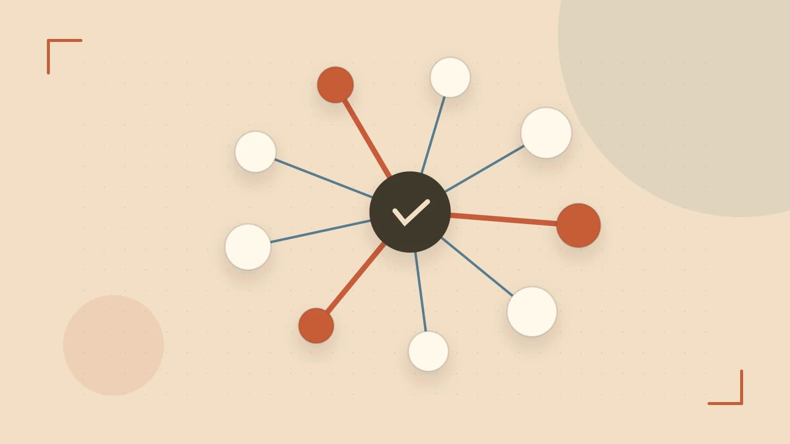 Editorial illustration of an algorithmic node graph with branching paths and a highlighted result
