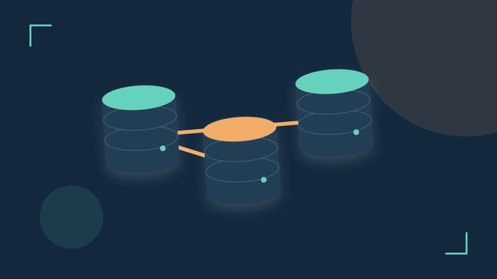 Editorial illustration of structured records, database cylinders and relationships between tables