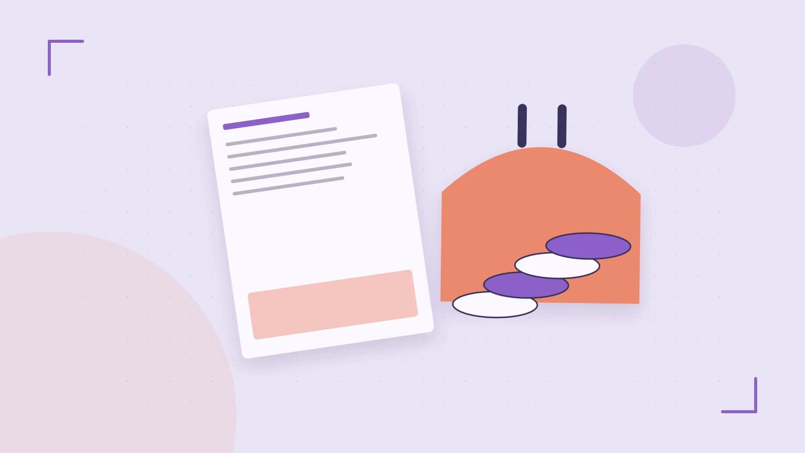 Editorial illustration of abstract coins, a payment card and a geometric financial chart without data labels
