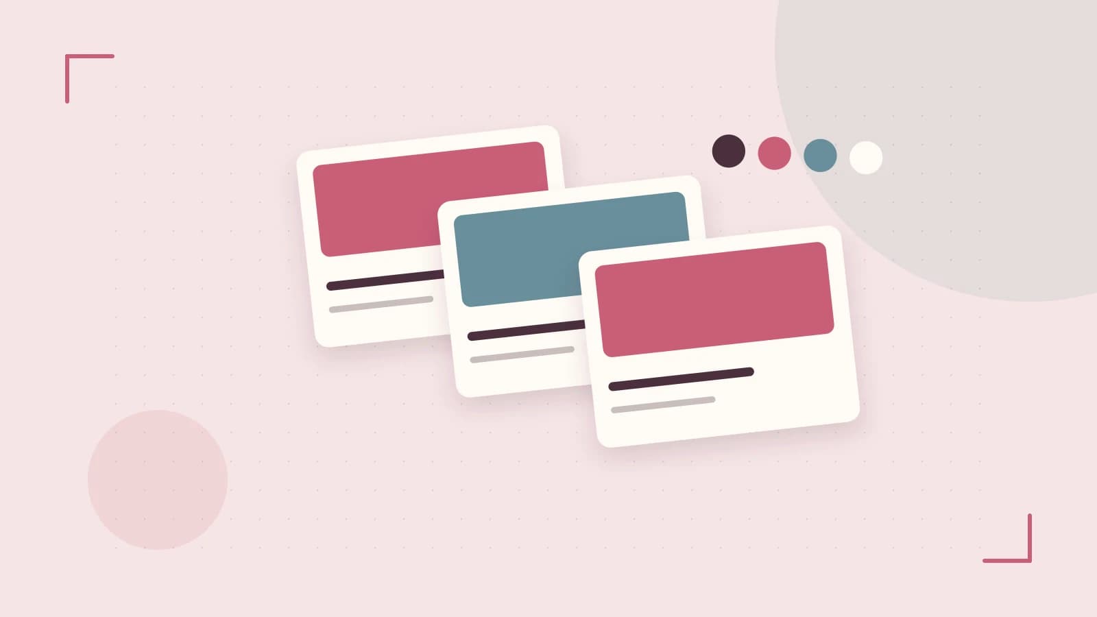 Editorial illustration of responsive browser layouts, overlapping design components and a color system
