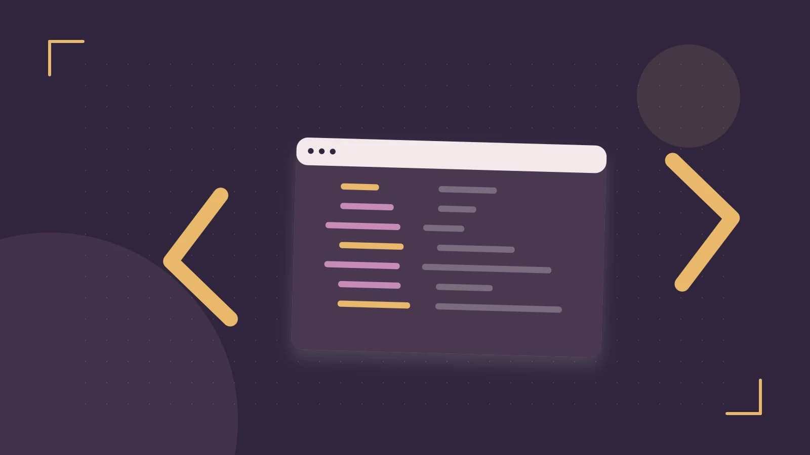 Editorial illustration of an abstract code editor, syntax blocks and oversized programming brackets