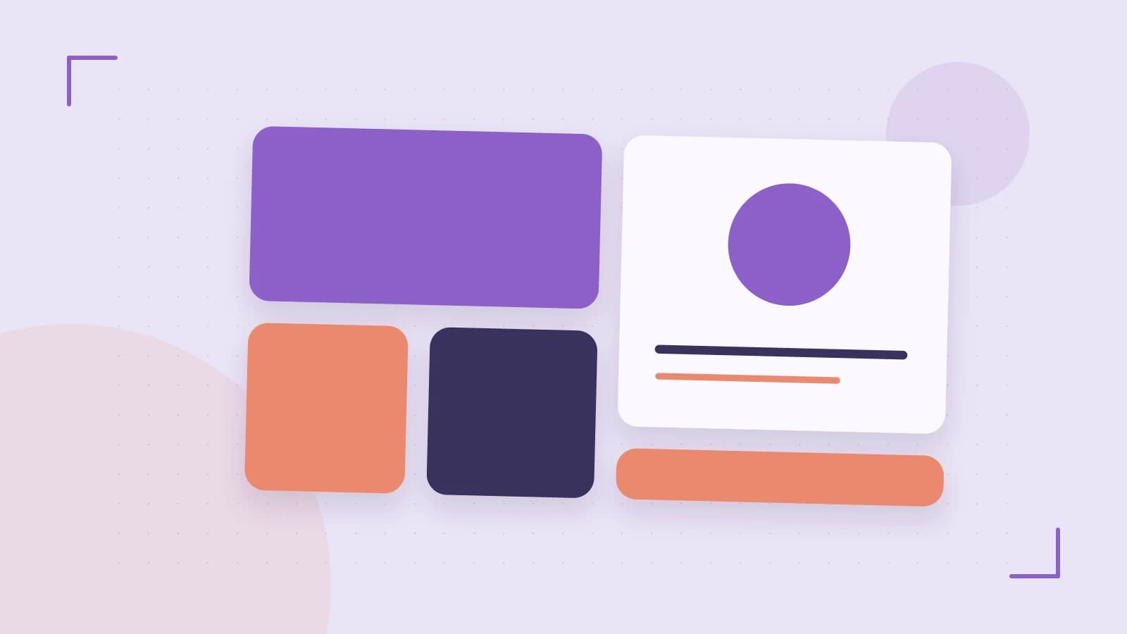 Editorial illustration of responsive browser layouts, overlapping design components and a color system
