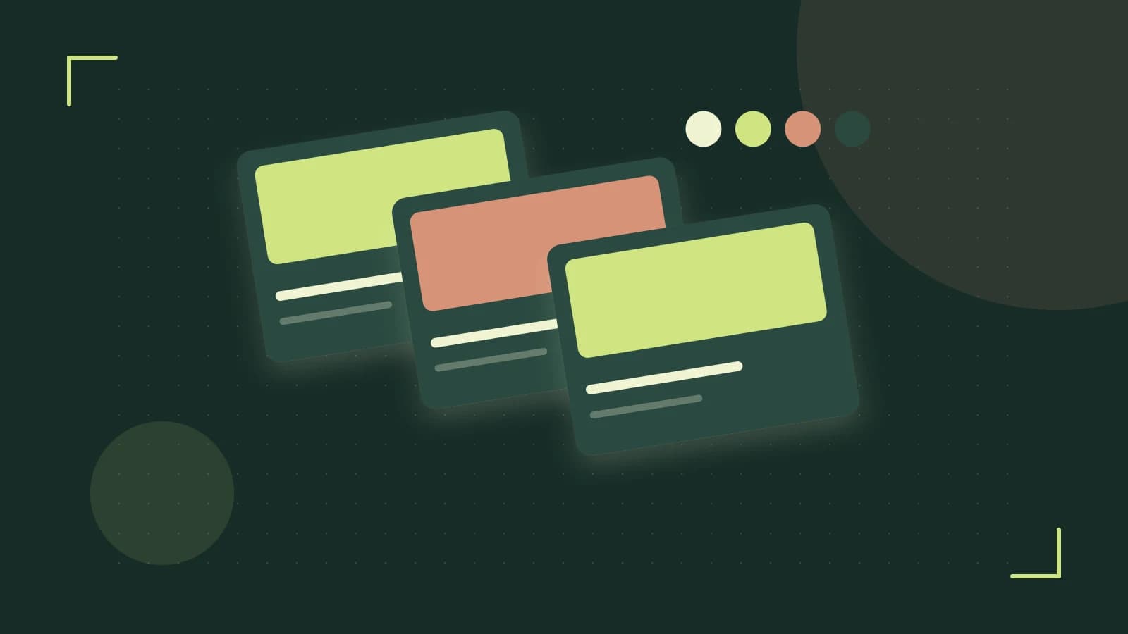 Editorial illustration of responsive browser layouts, overlapping design components and a color system