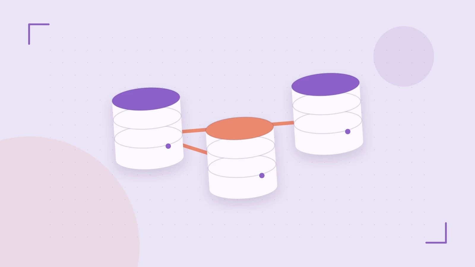 Editorial illustration of structured records, database cylinders and relationships between tables