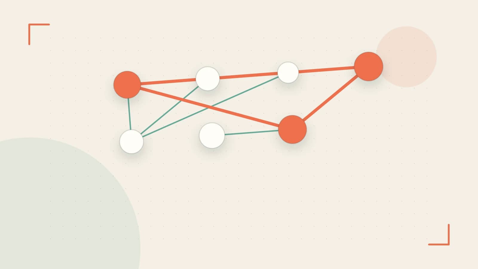 Editorial illustration of an algorithmic node graph with branching paths and a highlighted result