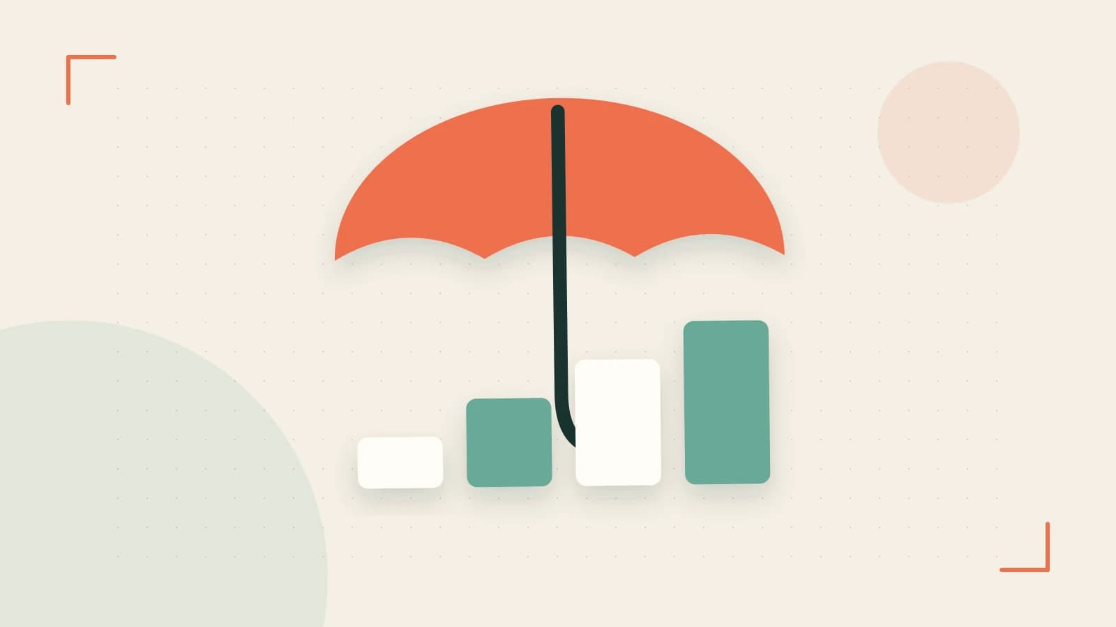 Editorial illustration of abstract coins, a payment card and a geometric financial chart without data labels