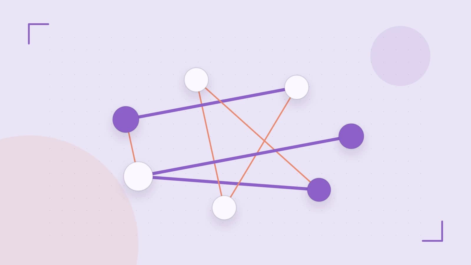 Editorial illustration of an algorithmic node graph with branching paths and a highlighted result