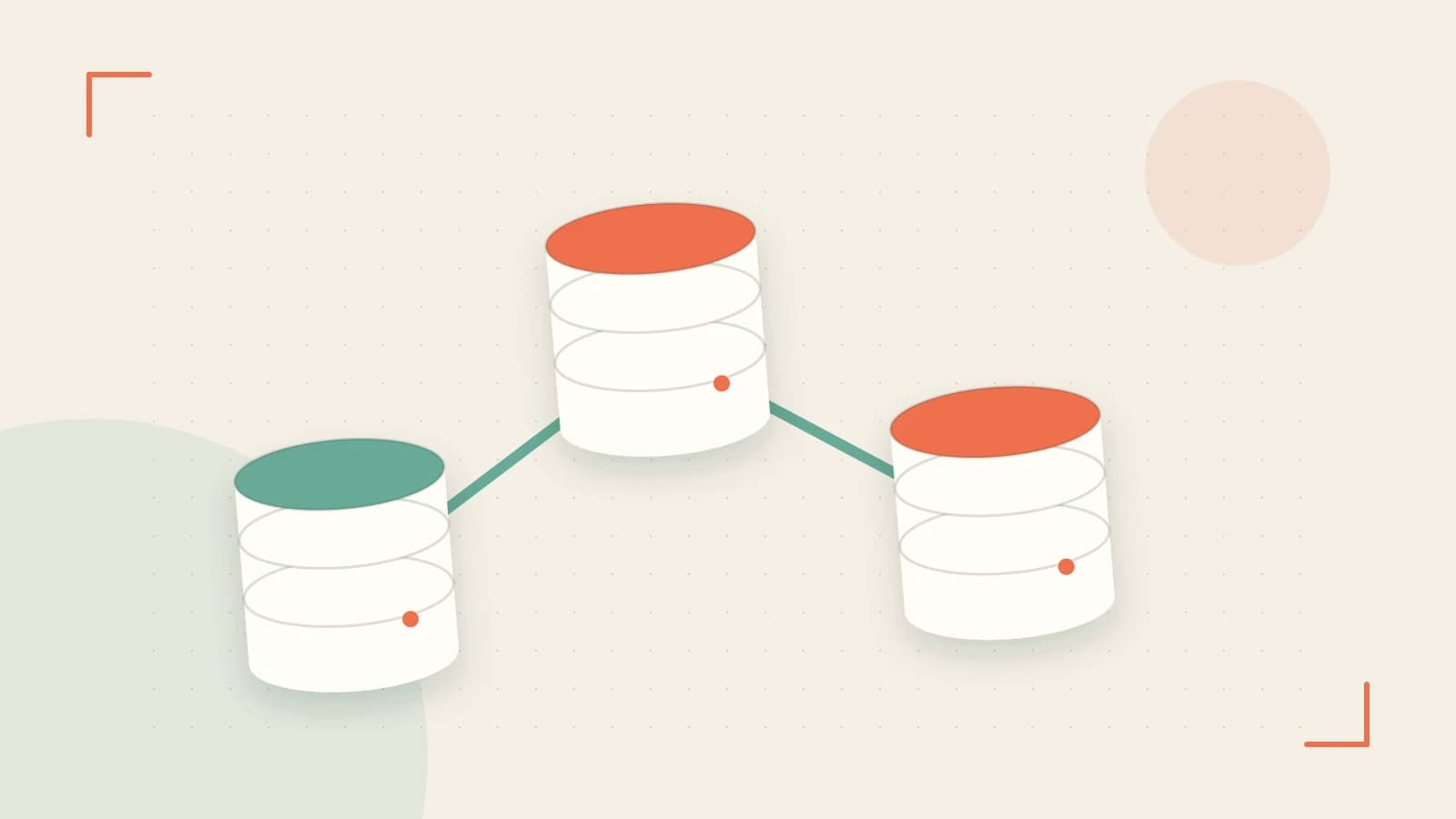 Editorial illustration of structured records, database cylinders and relationships between tables