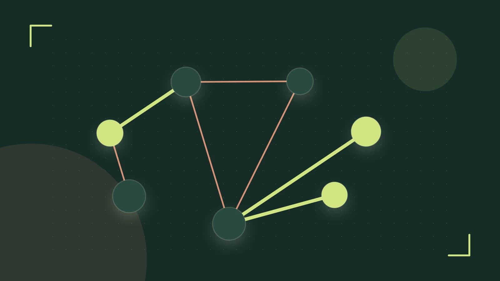 Editorial illustration of an algorithmic node graph with branching paths and a highlighted result