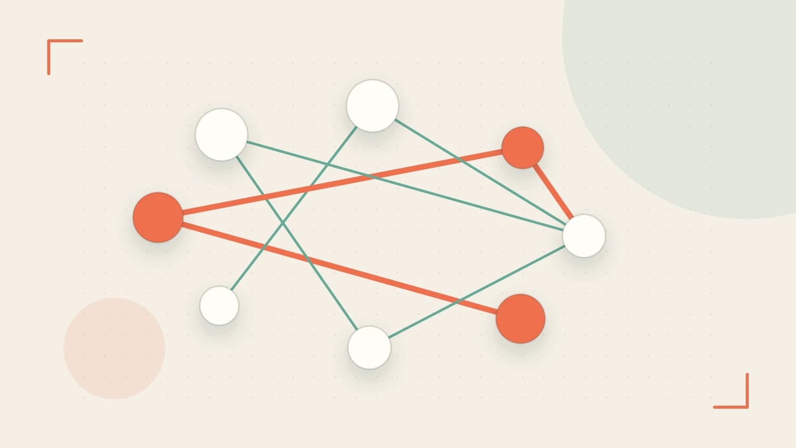 Editorial illustration of an algorithmic node graph with branching paths and a highlighted result