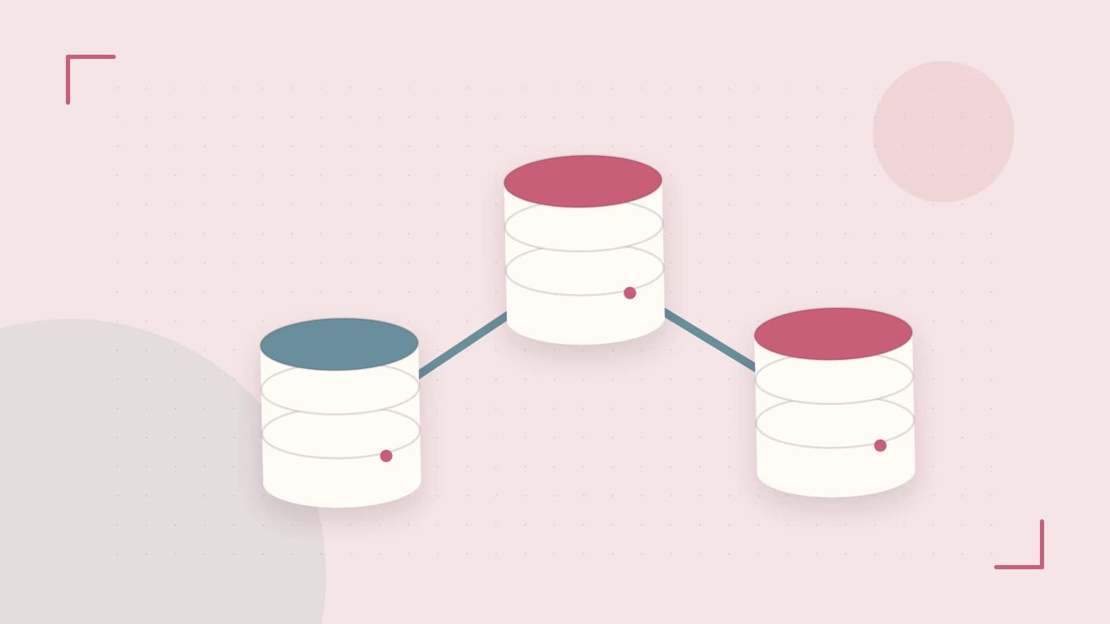 Editorial illustration of structured records, database cylinders and relationships between tables