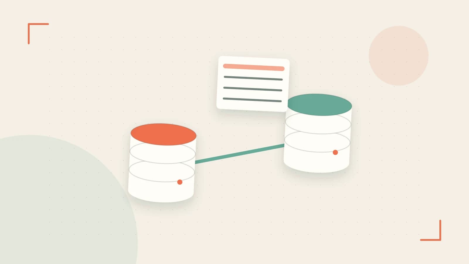 Editorial illustration of structured records, database cylinders and relationships between tables