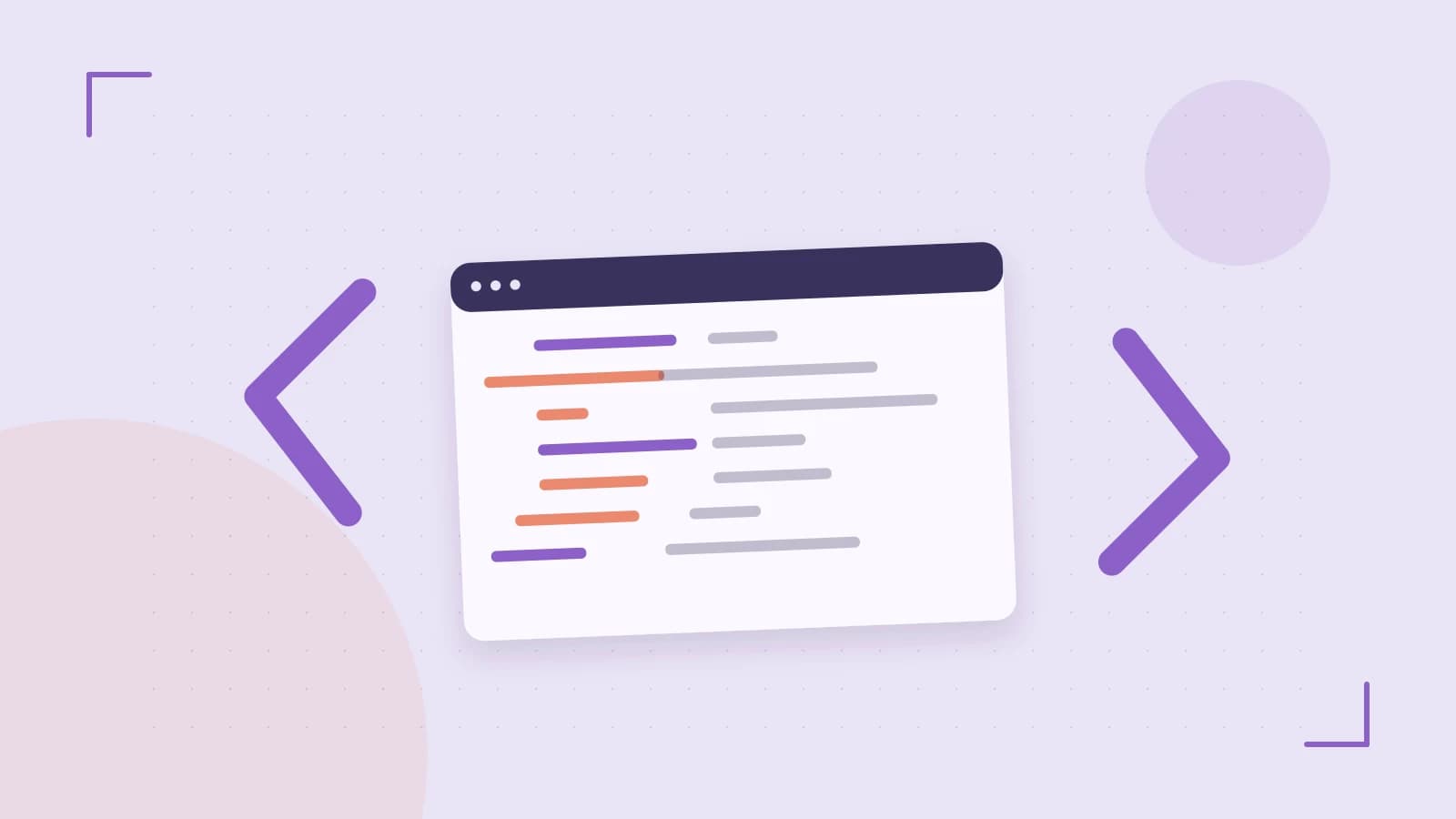 Editorial illustration of an abstract code editor, syntax blocks and oversized programming brackets