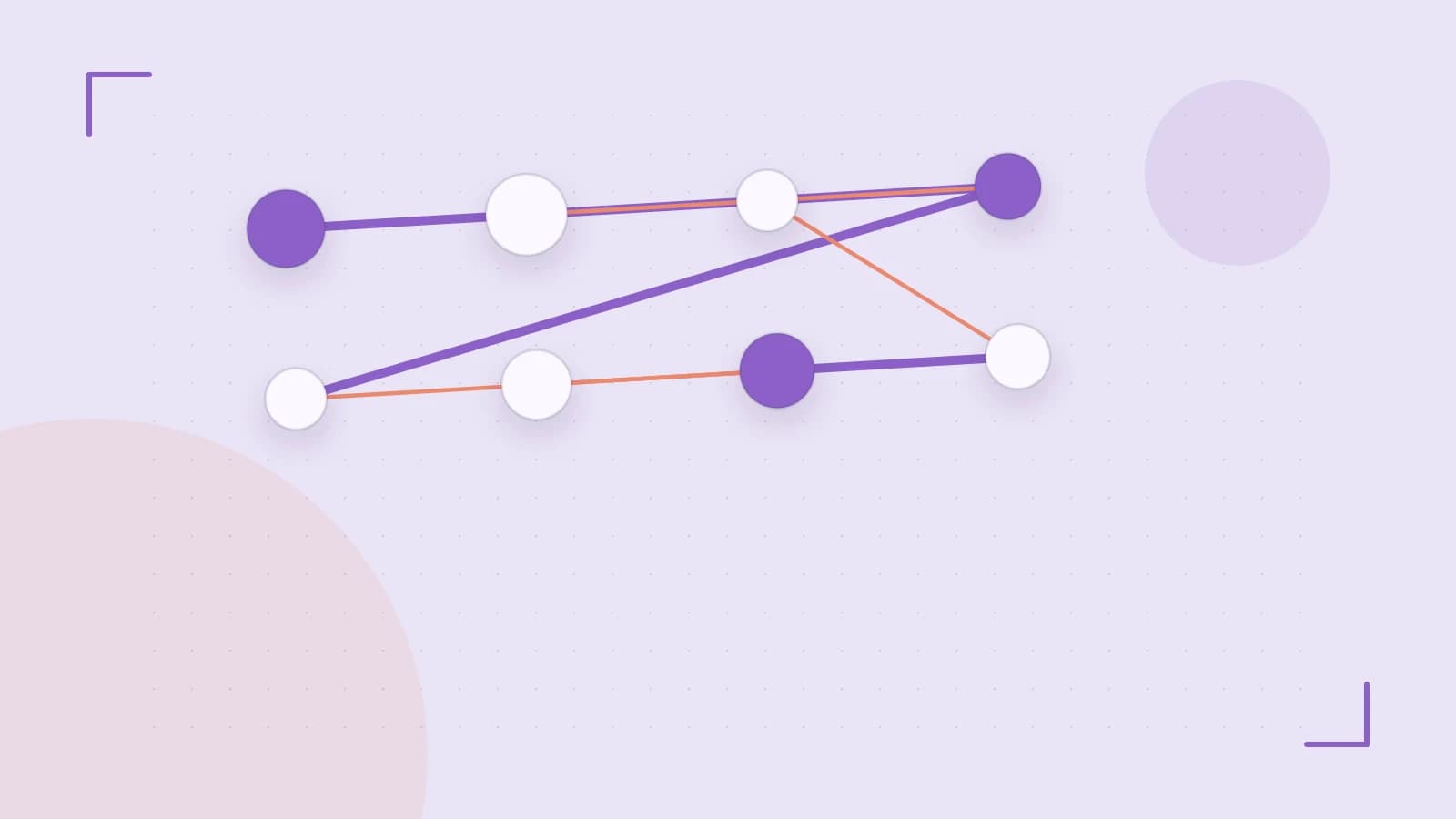 Editorial illustration of an algorithmic node graph with branching paths and a highlighted result