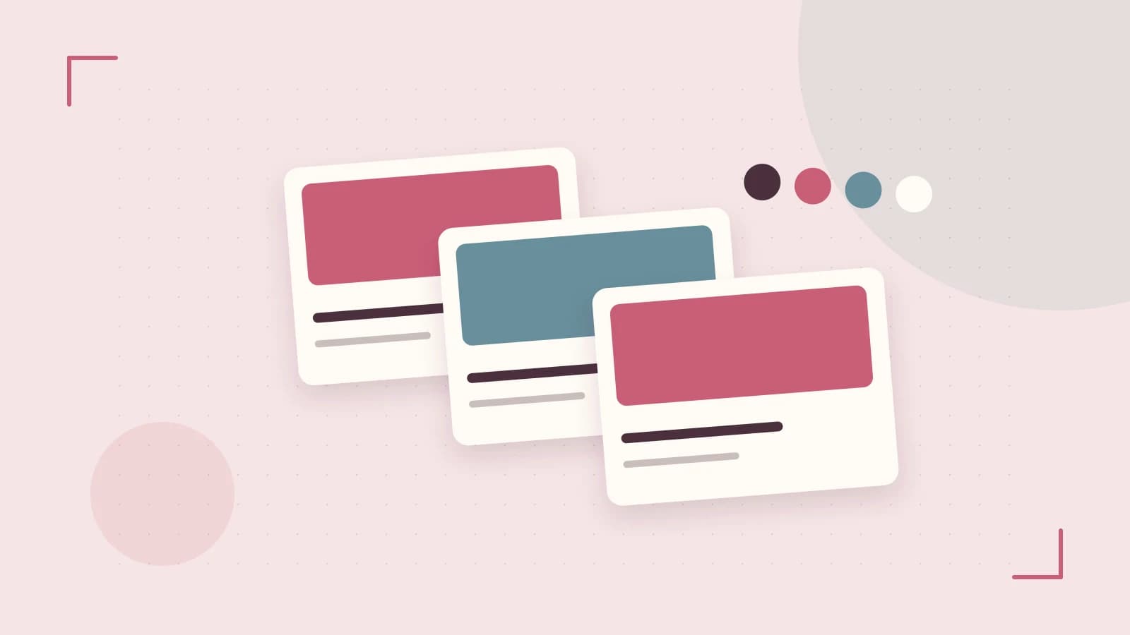 Editorial illustration of responsive browser layouts, overlapping design components and a color system