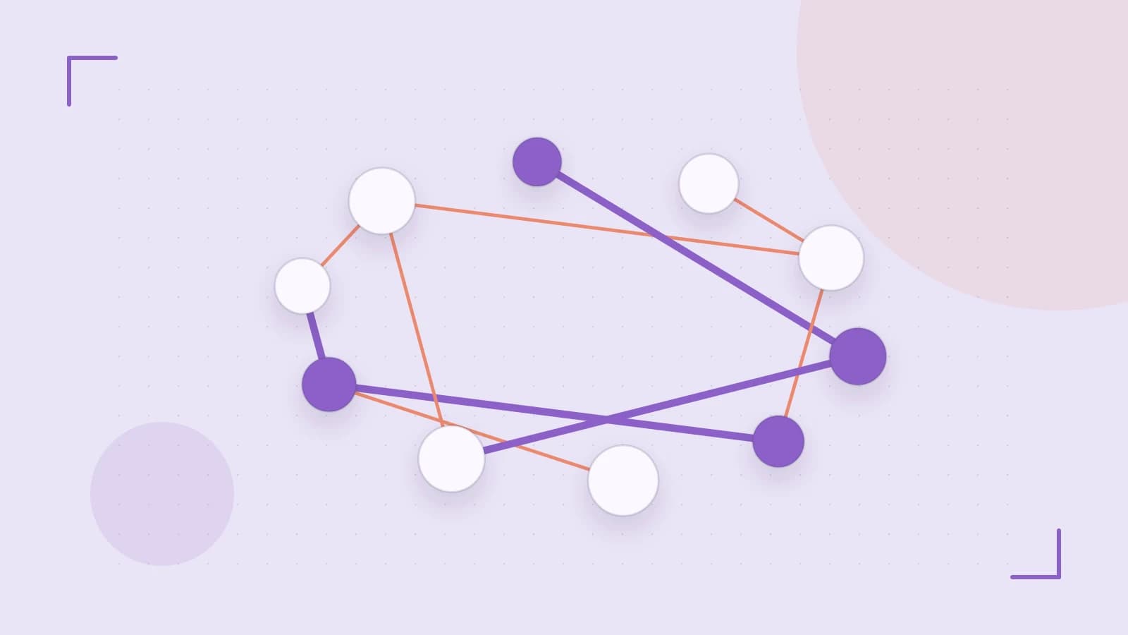 Editorial illustration of an algorithmic node graph with branching paths and a highlighted result