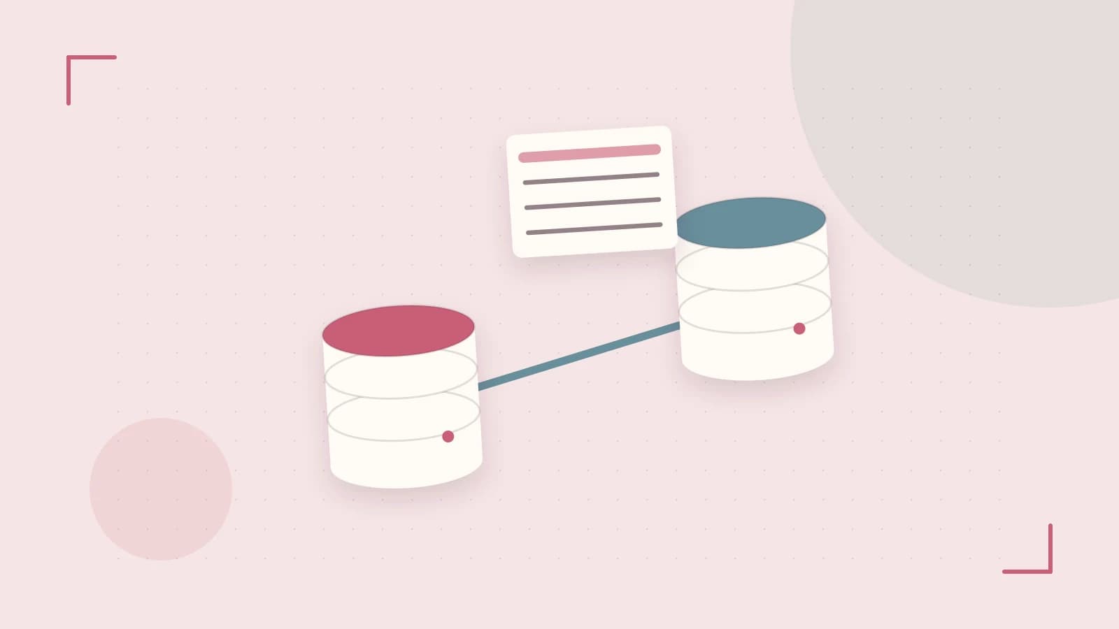 Editorial illustration of structured records, database cylinders and relationships between tables