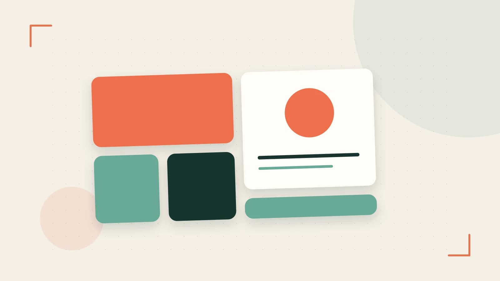 Editorial illustration of responsive browser layouts, overlapping design components and a color system