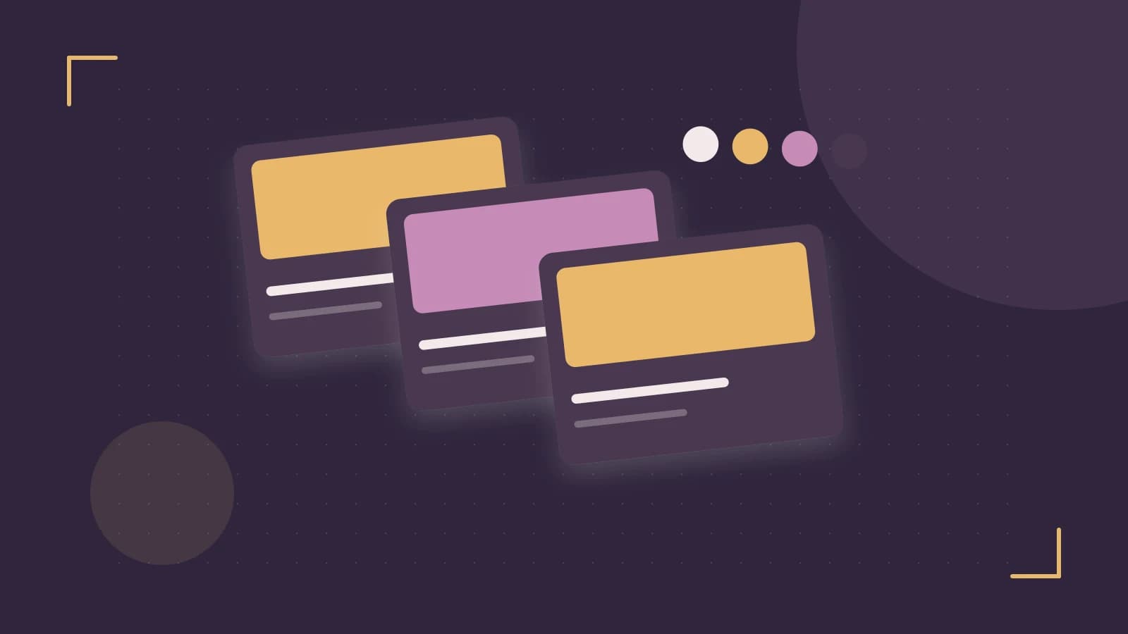 Editorial illustration of responsive browser layouts, overlapping design components and a color system
