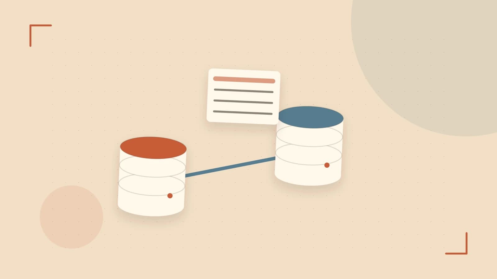 Editorial illustration of structured records, database cylinders and relationships between tables