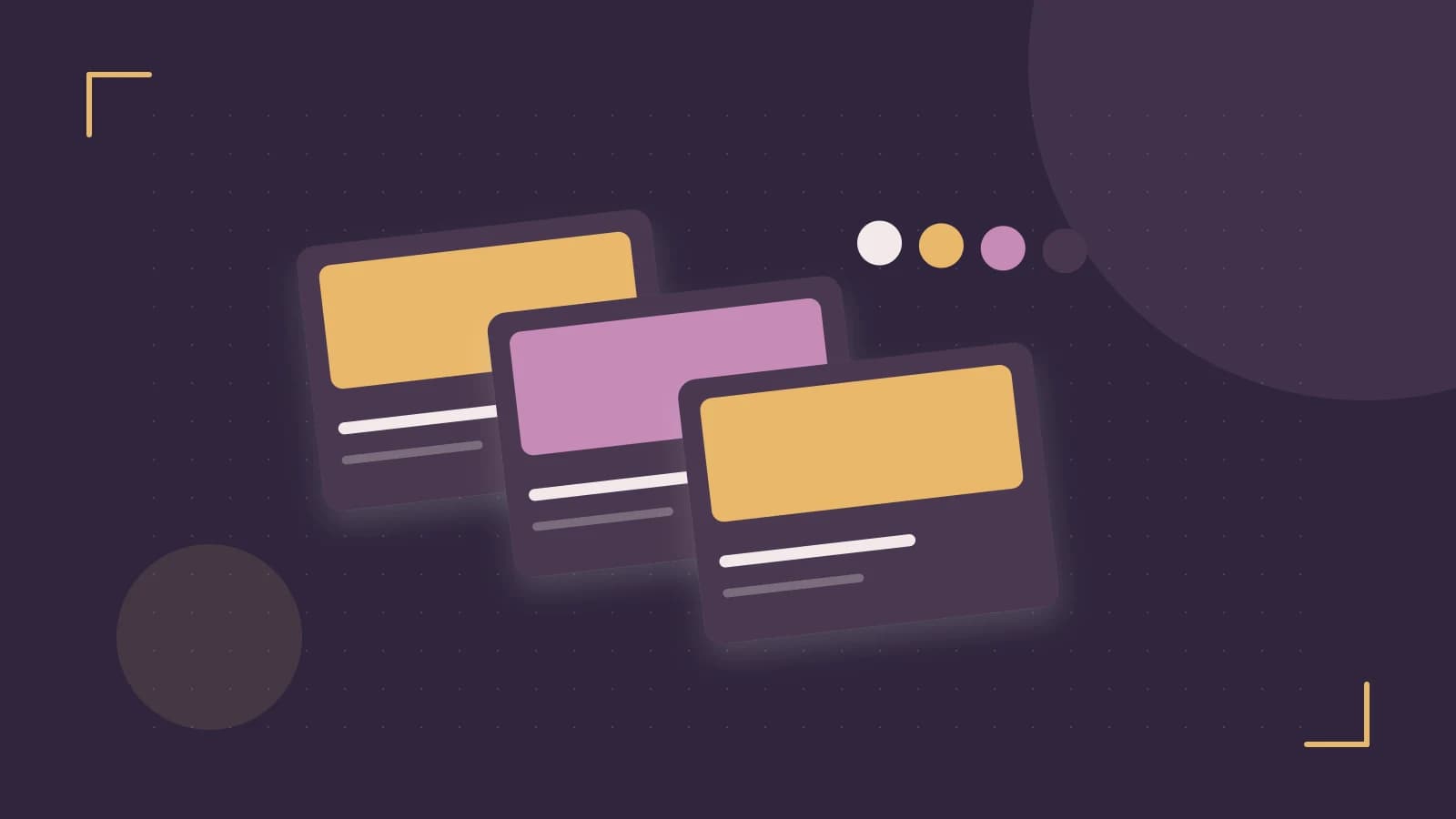 Editorial illustration of responsive browser layouts, overlapping design components and a color system