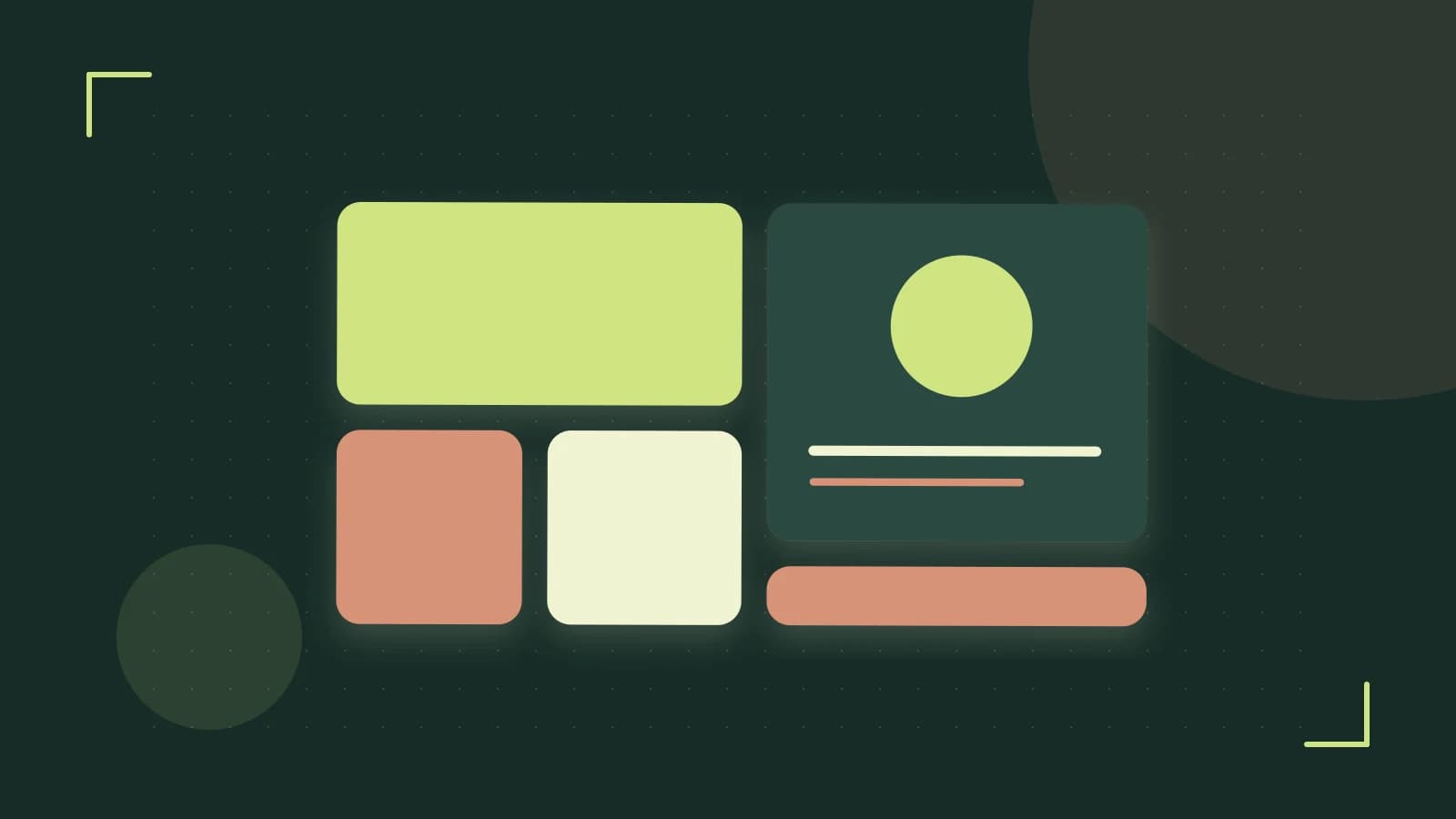 Editorial illustration of responsive browser layouts, overlapping design components and a color system
