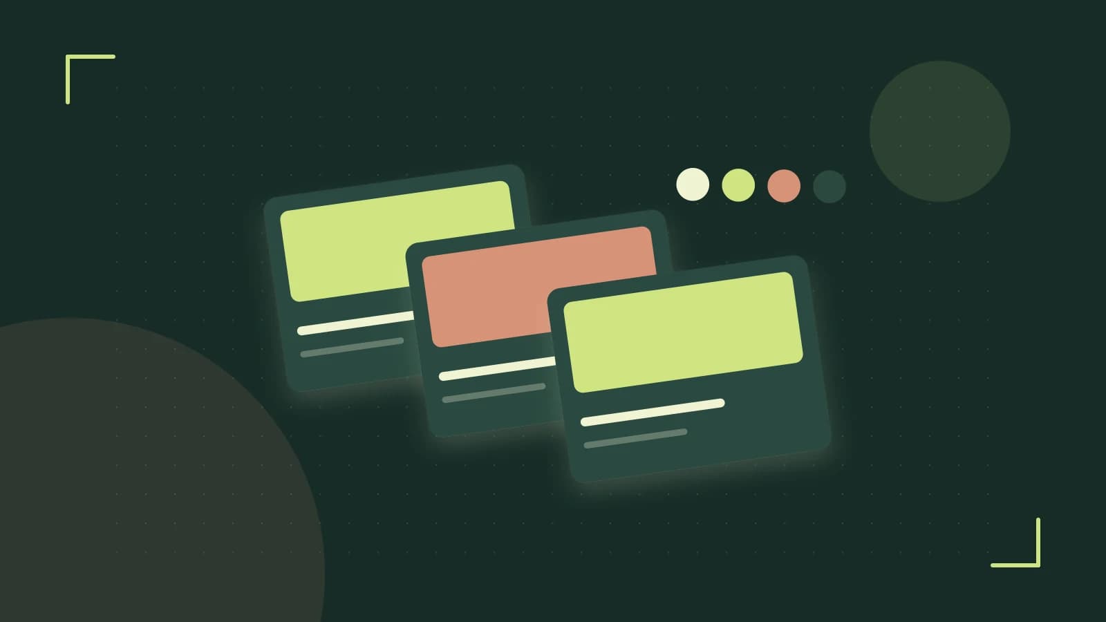 Editorial illustration of responsive browser layouts, overlapping design components and a color system