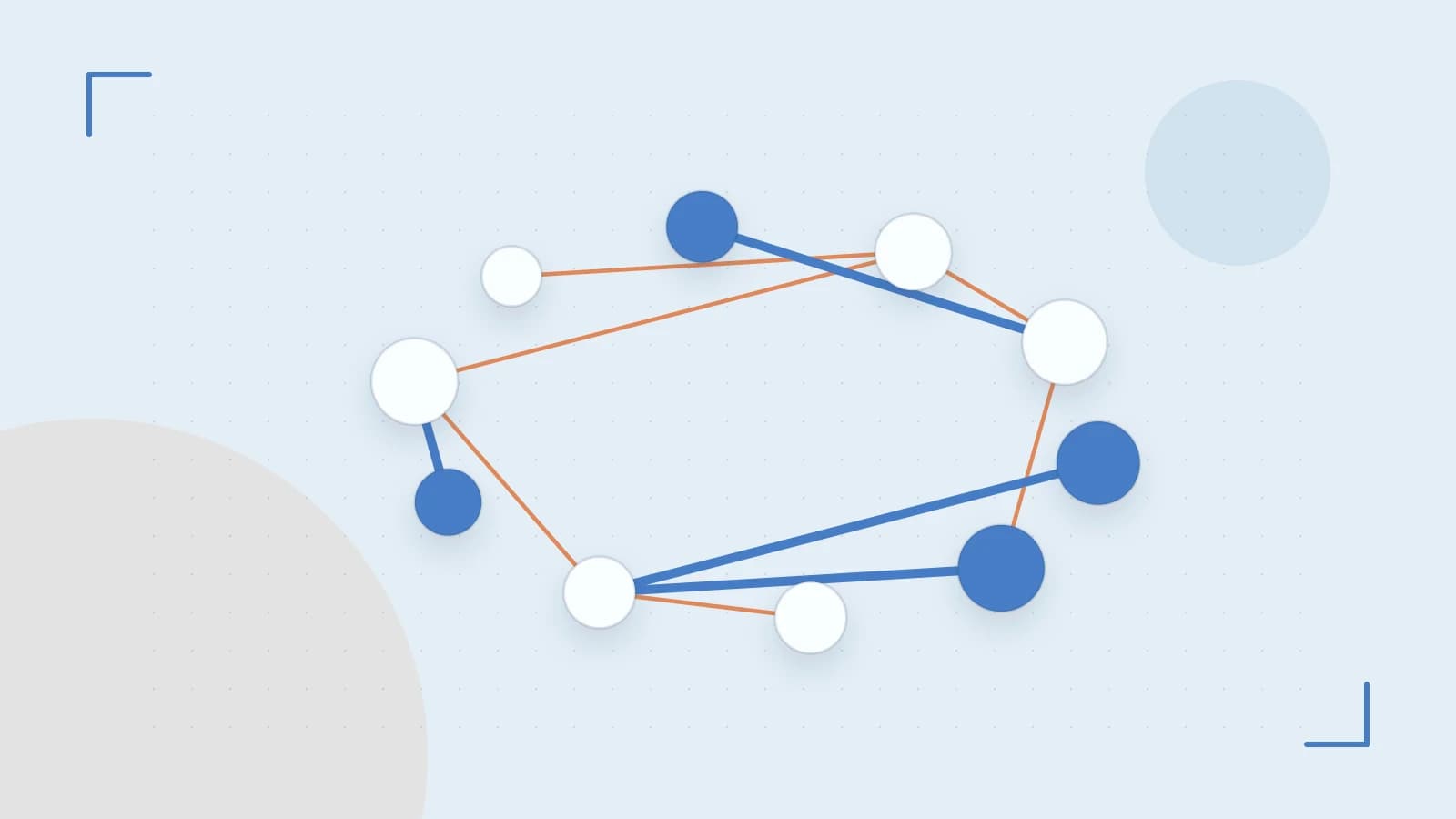 Editorial illustration of an algorithmic node graph with branching paths and a highlighted result