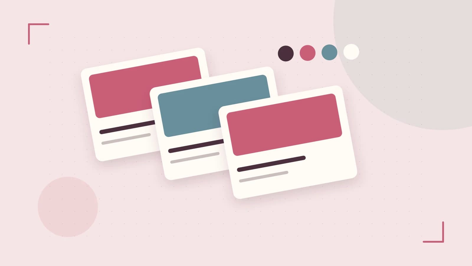Editorial illustration of responsive browser layouts, overlapping design components and a color system