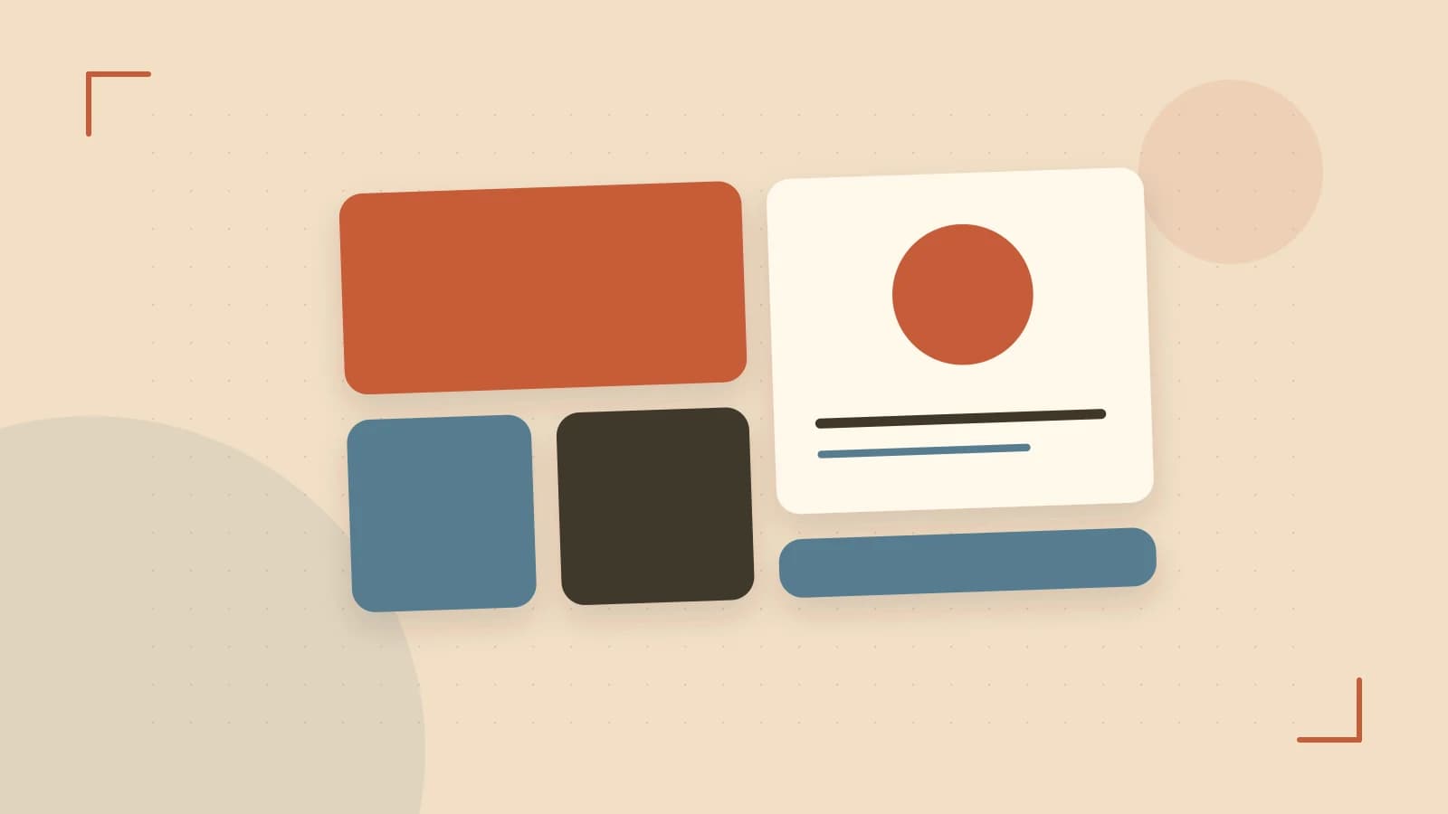 Editorial illustration of responsive browser layouts, overlapping design components and a color system