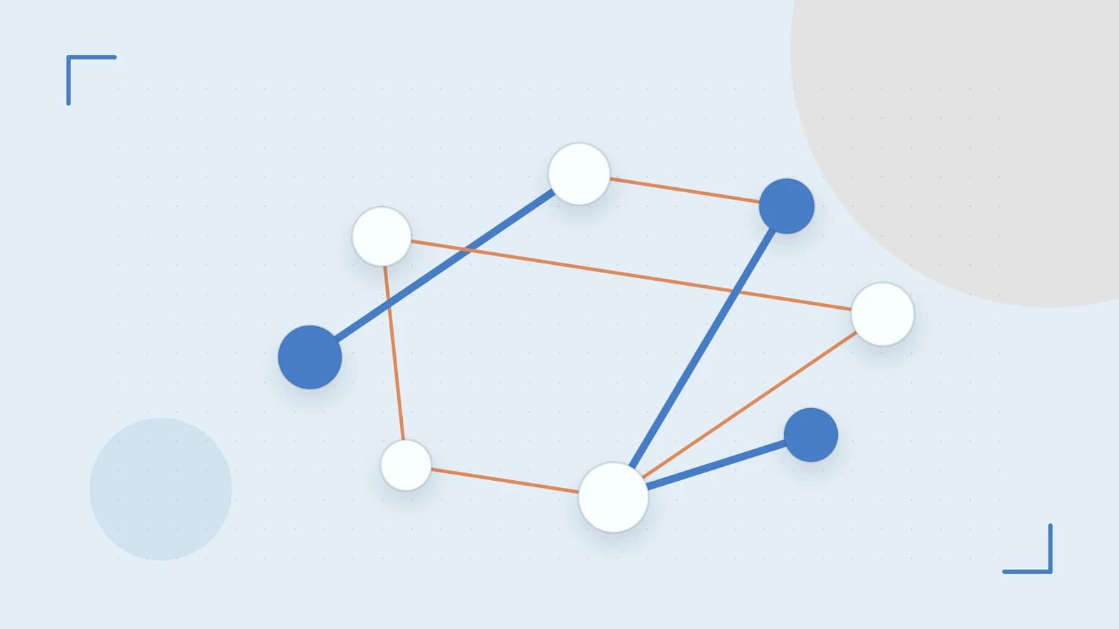 Editorial illustration of an algorithmic node graph with branching paths and a highlighted result