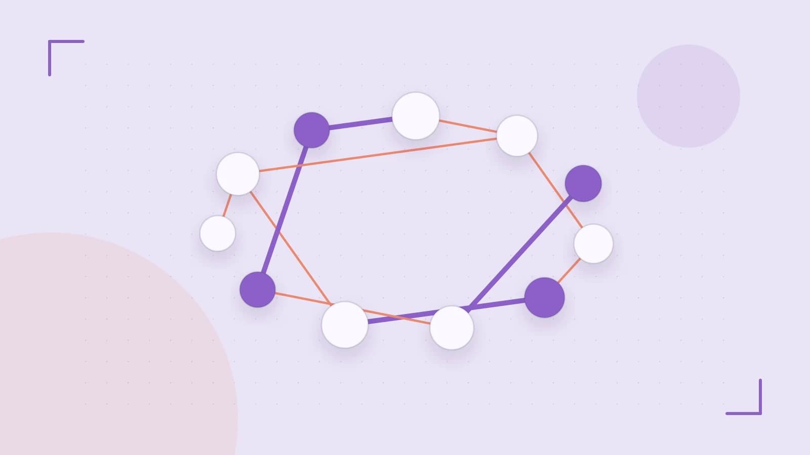 Editorial illustration of an algorithmic node graph with branching paths and a highlighted result