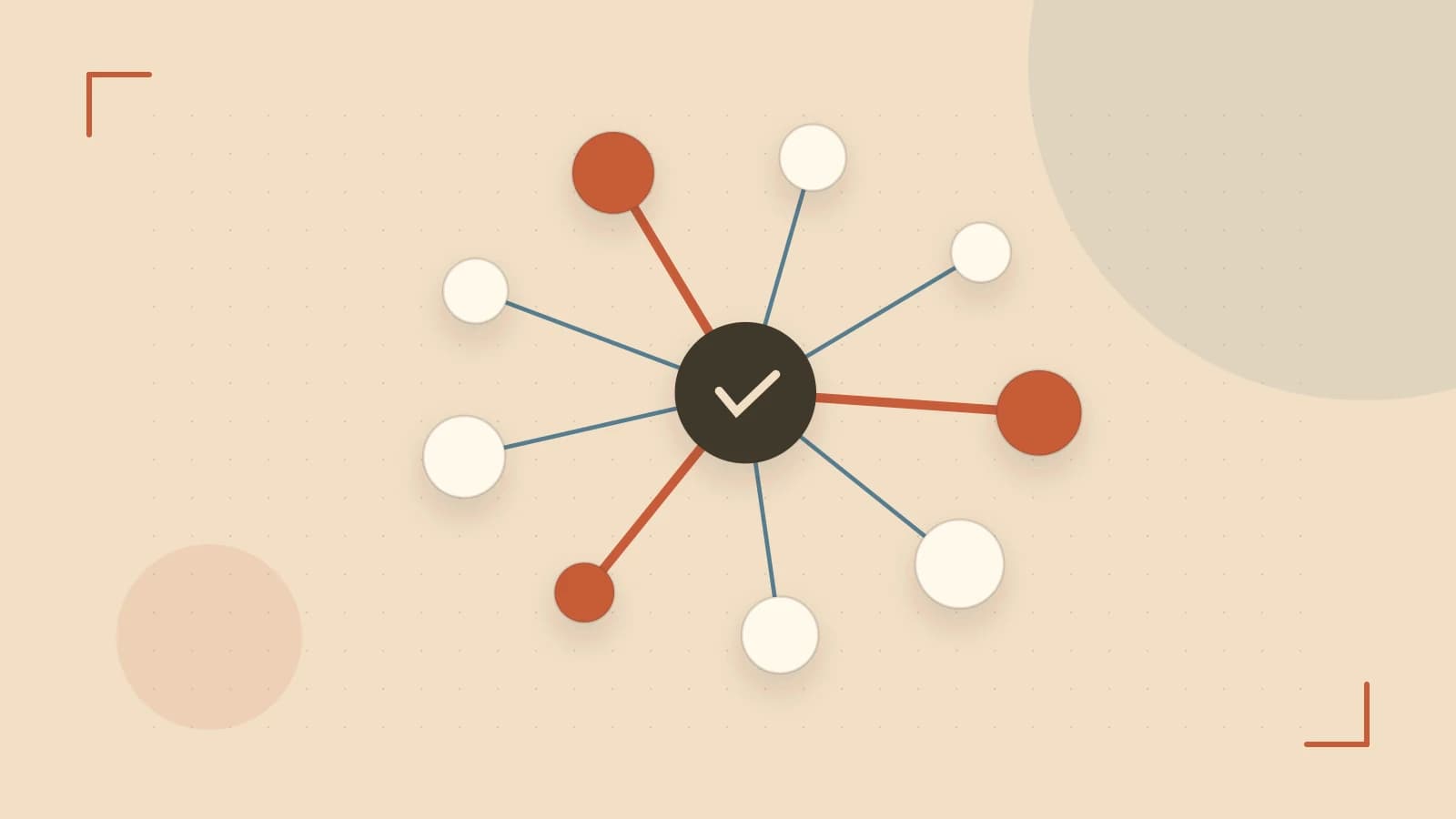 Editorial illustration of an algorithmic node graph with branching paths and a highlighted result