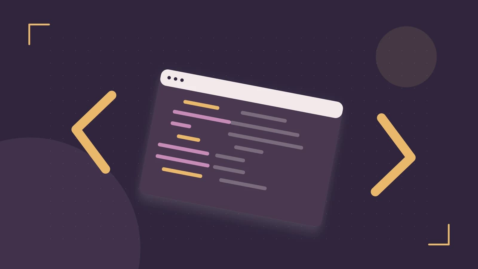 Editorial illustration of an abstract code editor, syntax blocks and oversized programming brackets