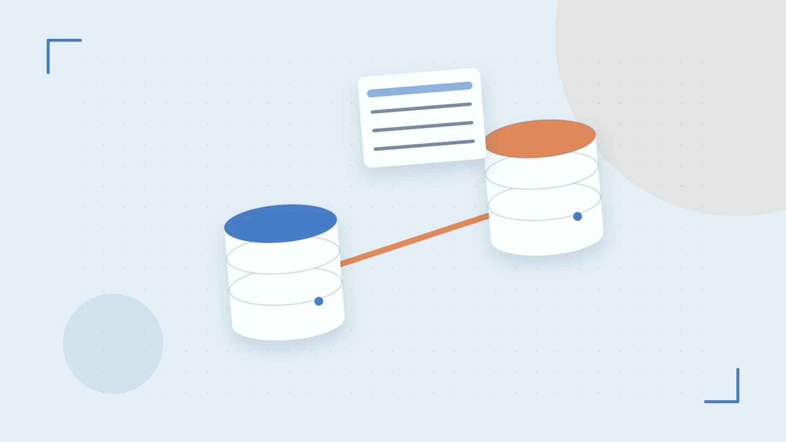 Editorial illustration of structured records, database cylinders and relationships between tables