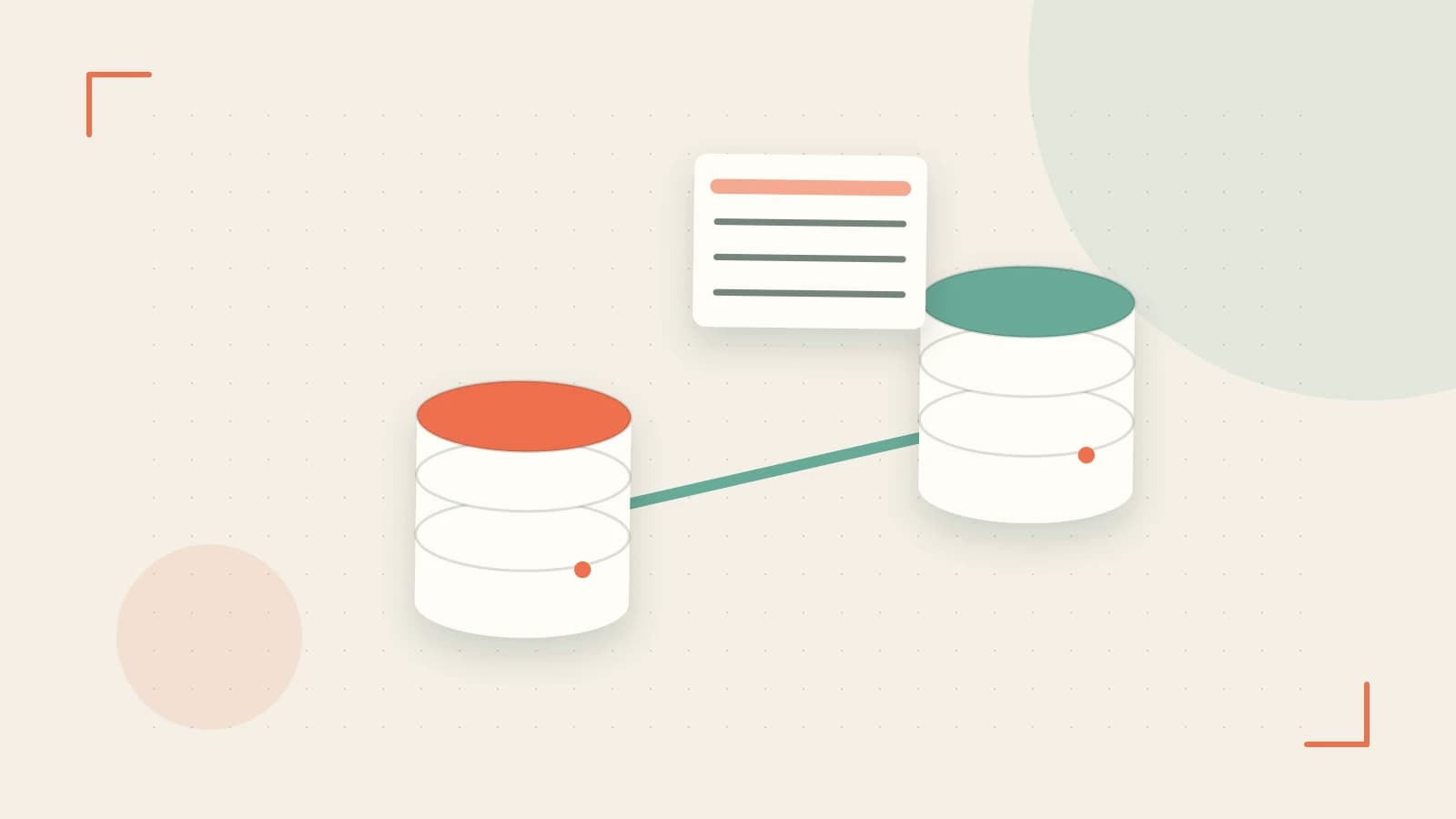 Editorial illustration of structured records, database cylinders and relationships between tables