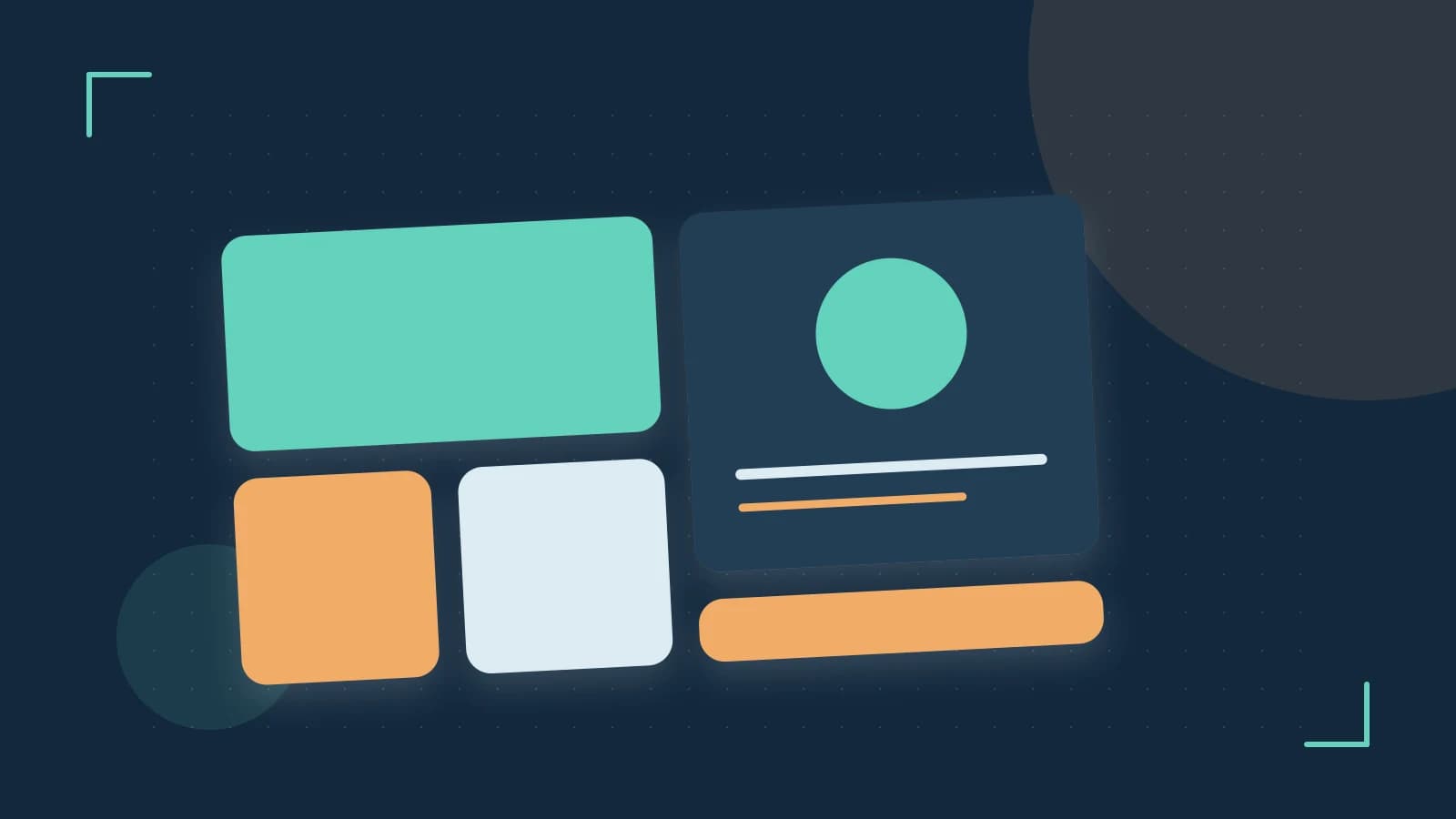 Editorial illustration of responsive browser layouts, overlapping design components and a color system