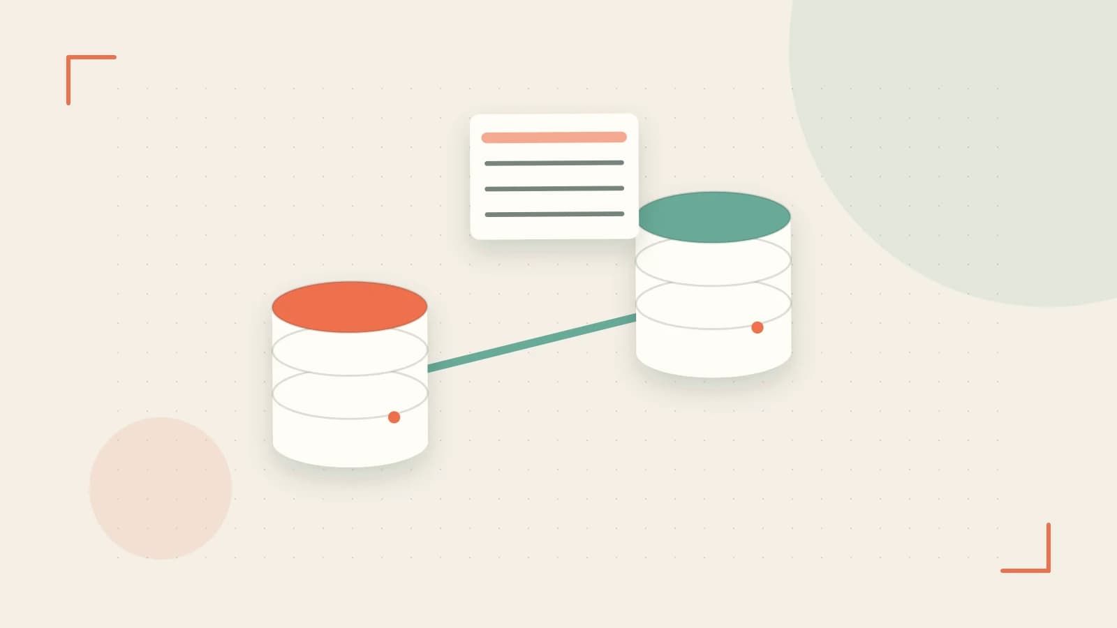 Editorial illustration of structured records, database cylinders and relationships between tables