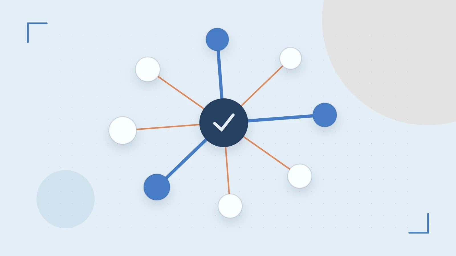 Editorial illustration of an algorithmic node graph with branching paths and a highlighted result