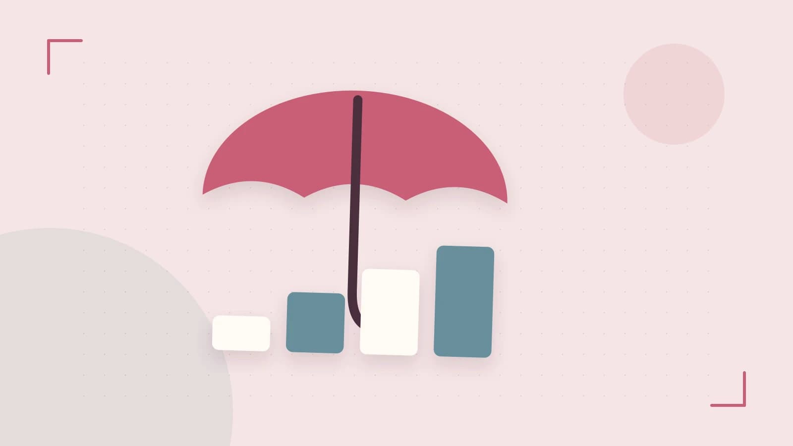 Editorial illustration of abstract coins, a payment card and a geometric financial chart without data labels
