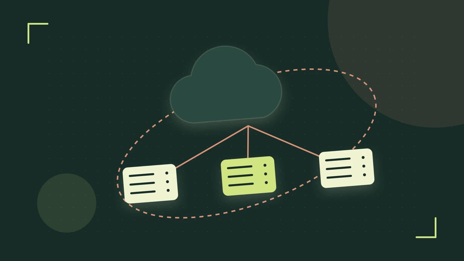 Editorial illustration of cloud infrastructure, connected server racks and an orbital service map