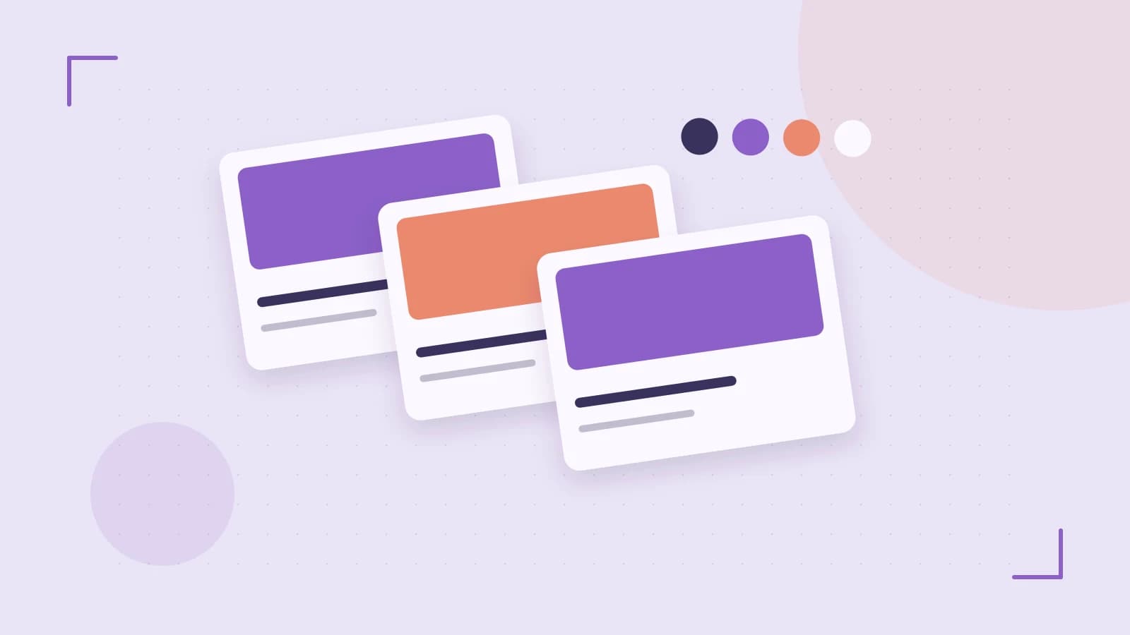 Editorial illustration of responsive browser layouts, overlapping design components and a color system