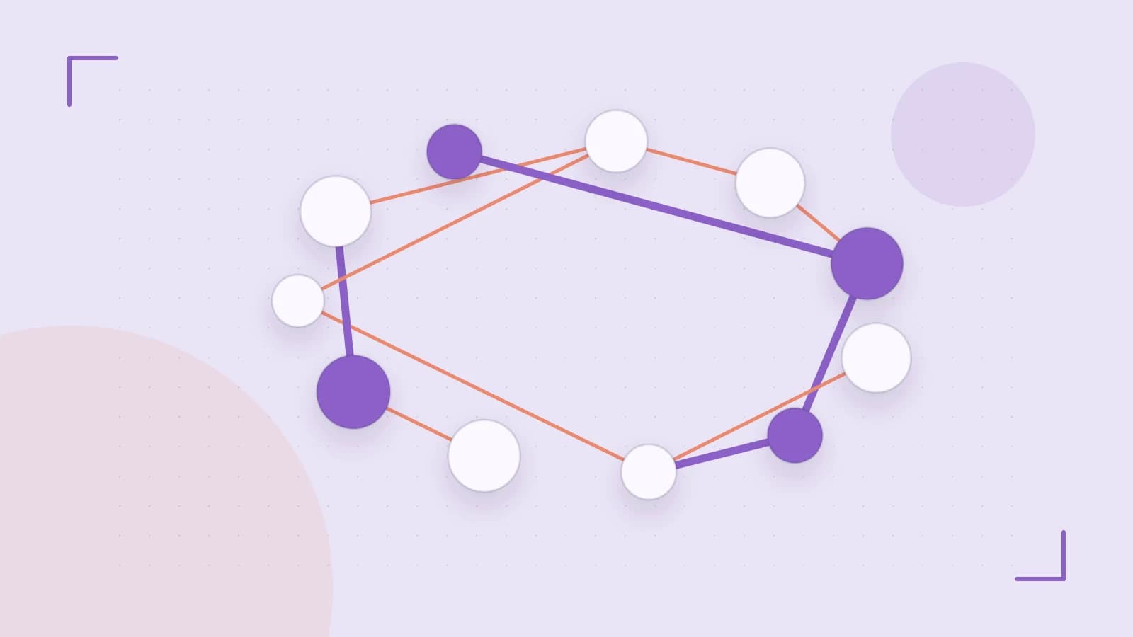 Editorial illustration of an algorithmic node graph with branching paths and a highlighted result