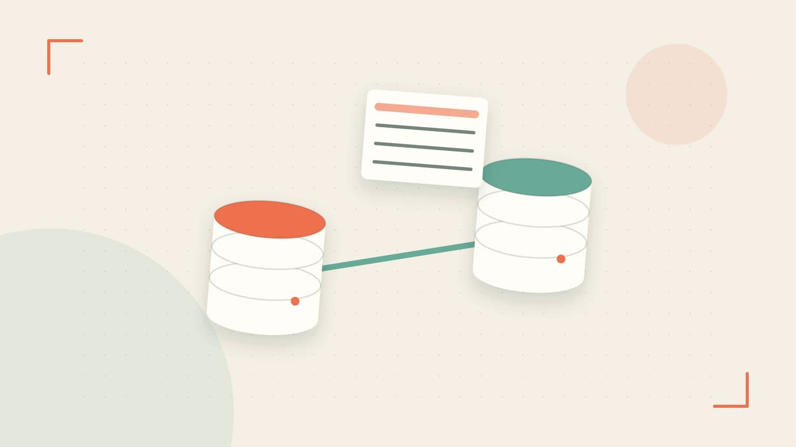Editorial illustration of structured records, database cylinders and relationships between tables