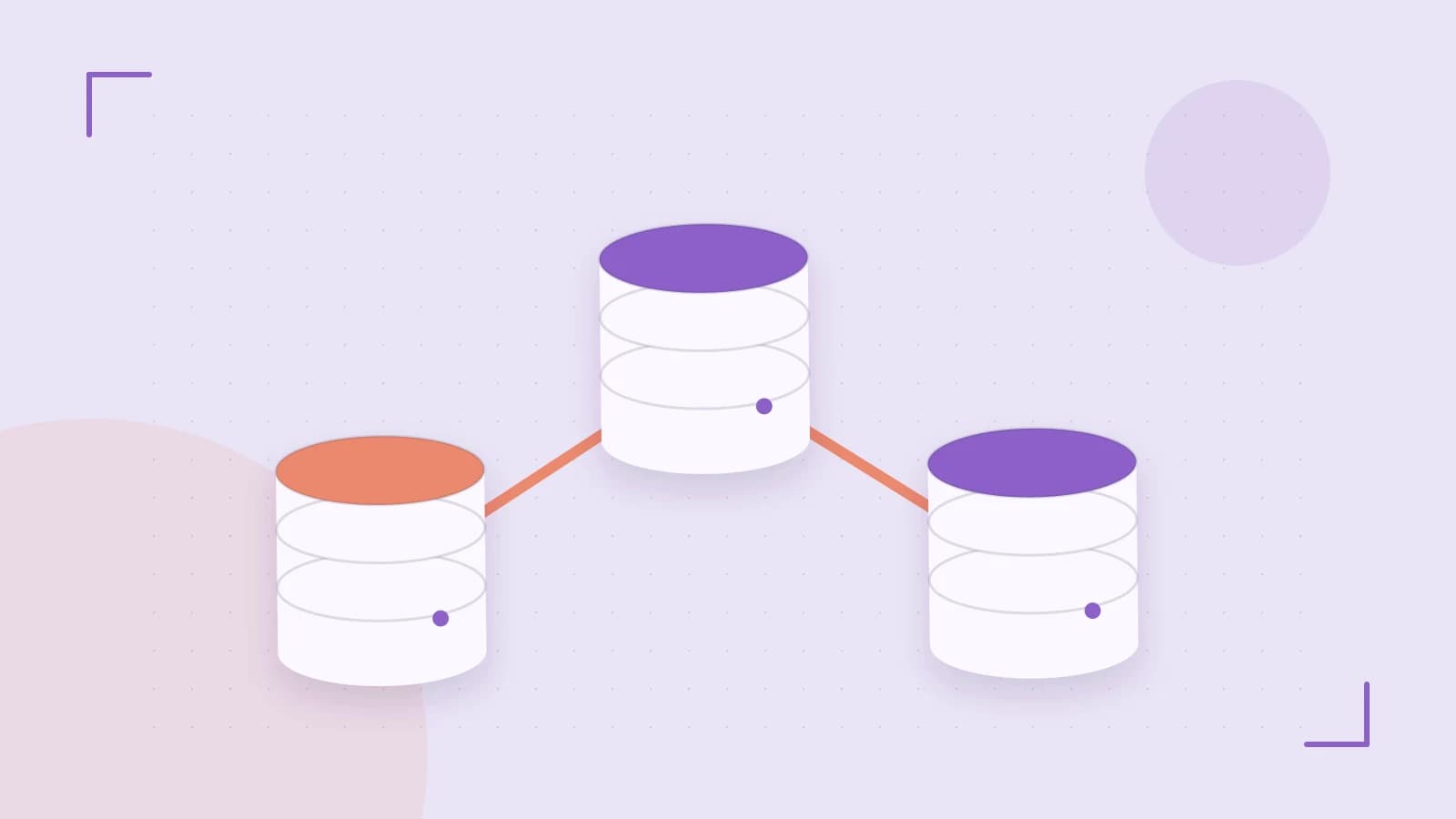 Editorial illustration of structured records, database cylinders and relationships between tables