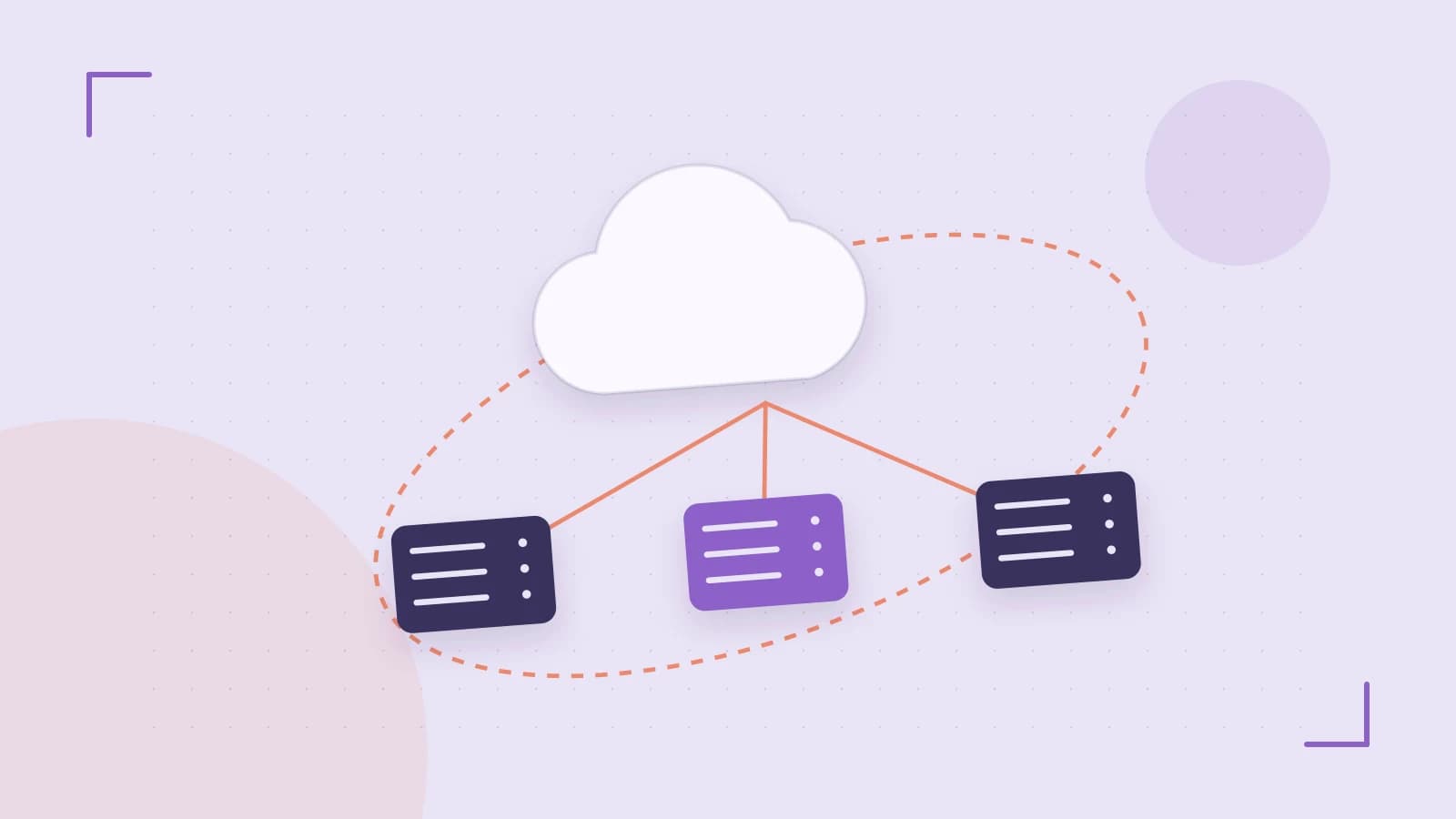 Editorial illustration of cloud infrastructure, connected server racks and an orbital service map