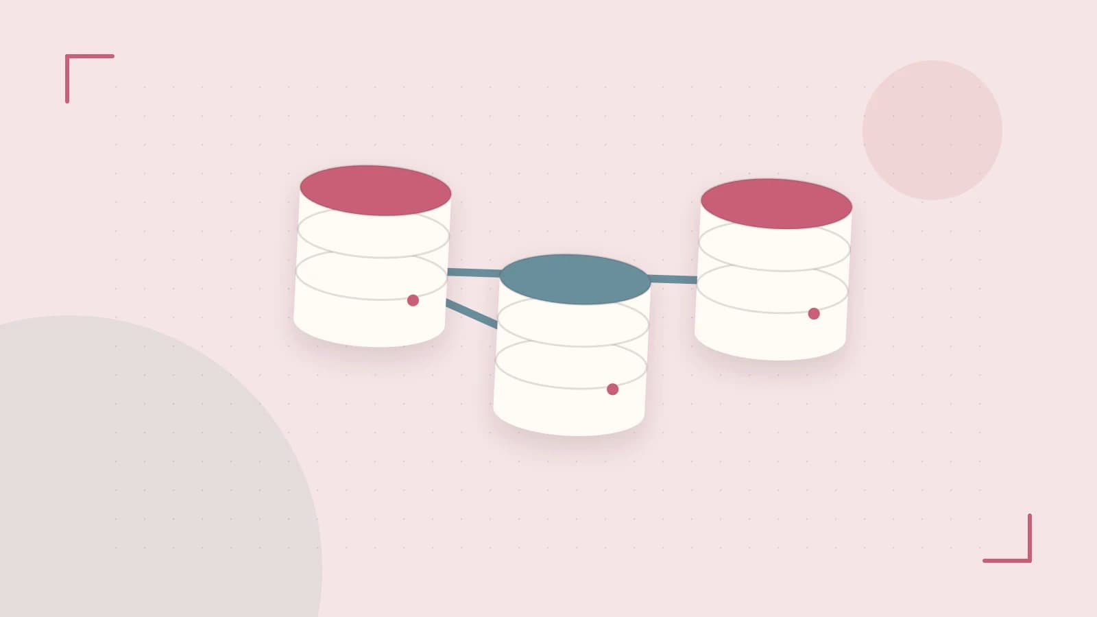 Editorial illustration of structured records, database cylinders and relationships between tables