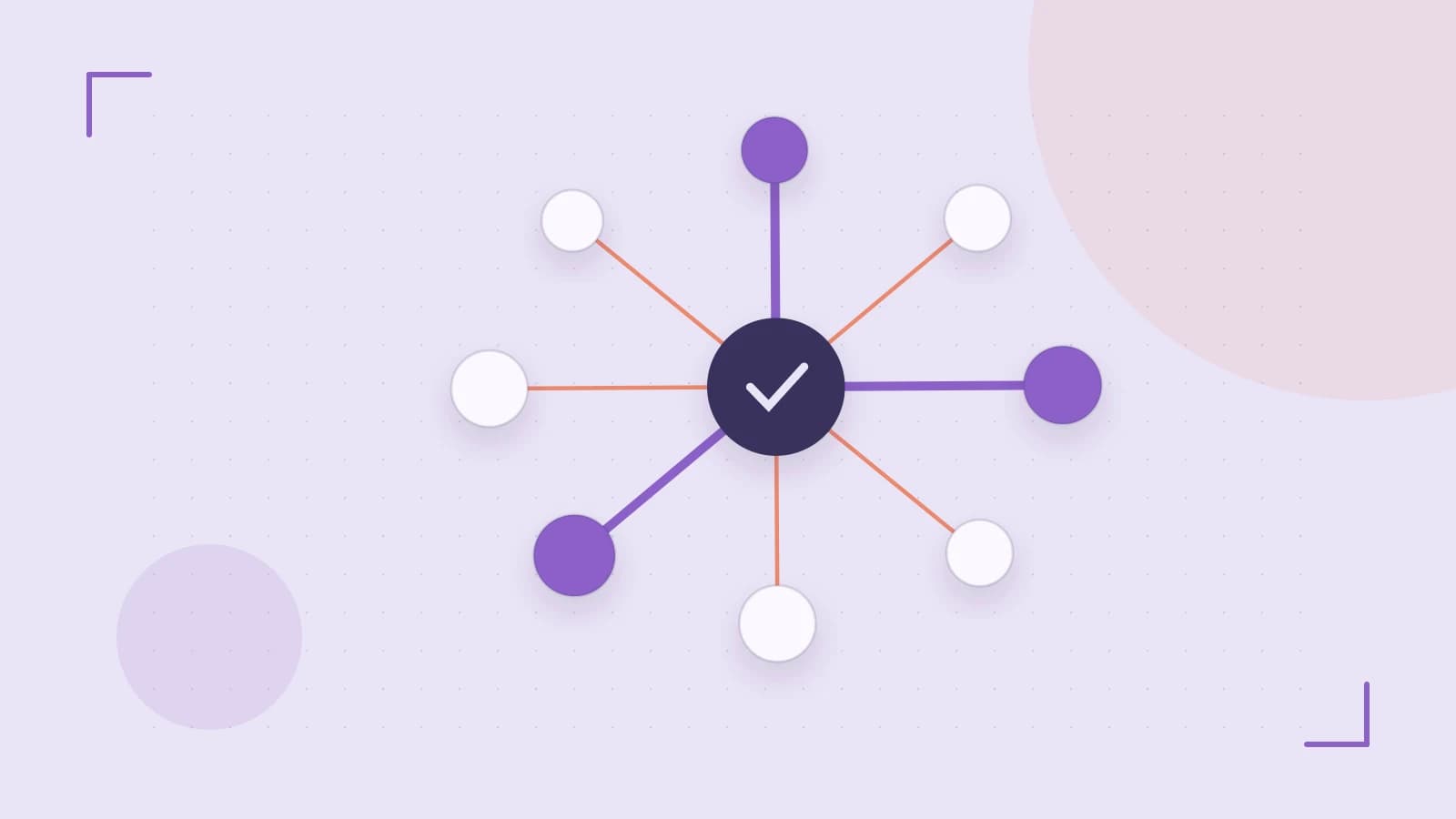 Editorial illustration of an algorithmic node graph with branching paths and a highlighted result
